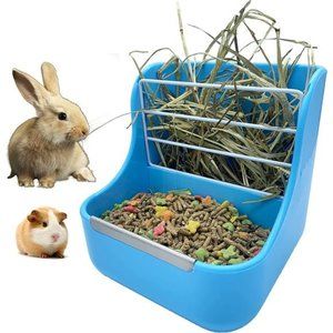2 in 1 Hanging Automatic Rabbit Feeder Dispenser for Small Animals (Blue)